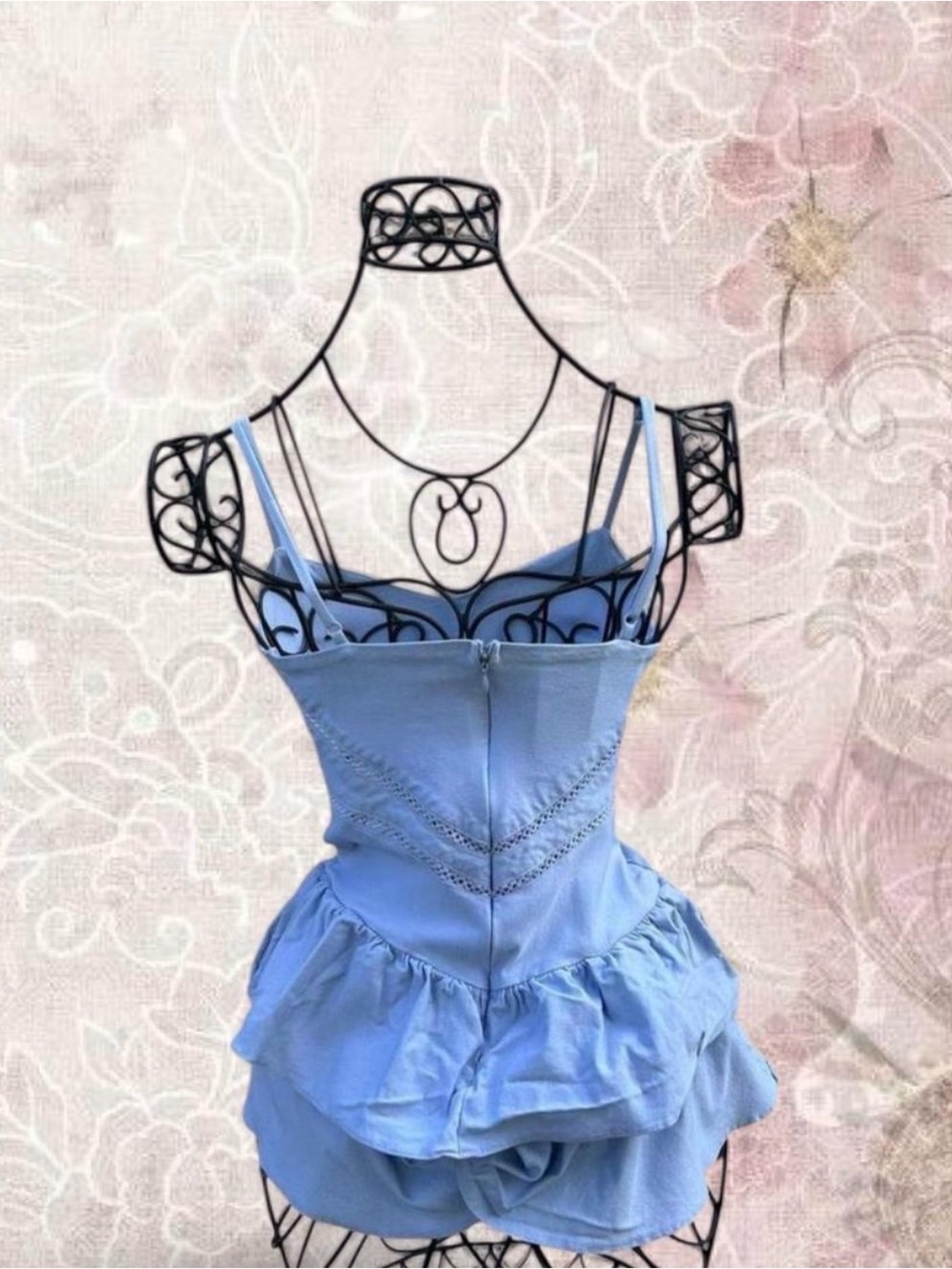 Light Blue Ruffled mini romper Tank Top - Picture 2 of 2